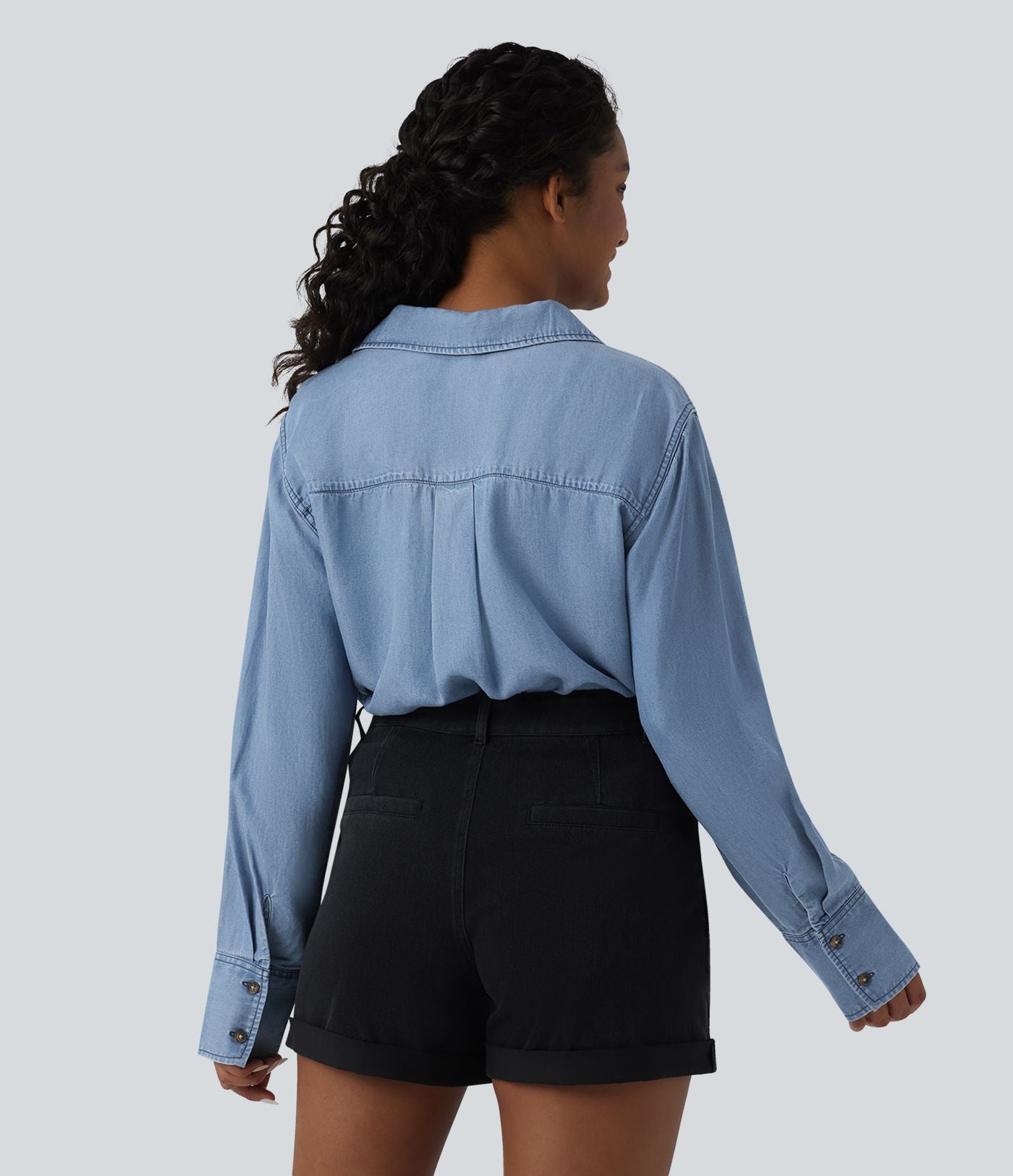 Blouse casual denim en lyocell col V manches longues