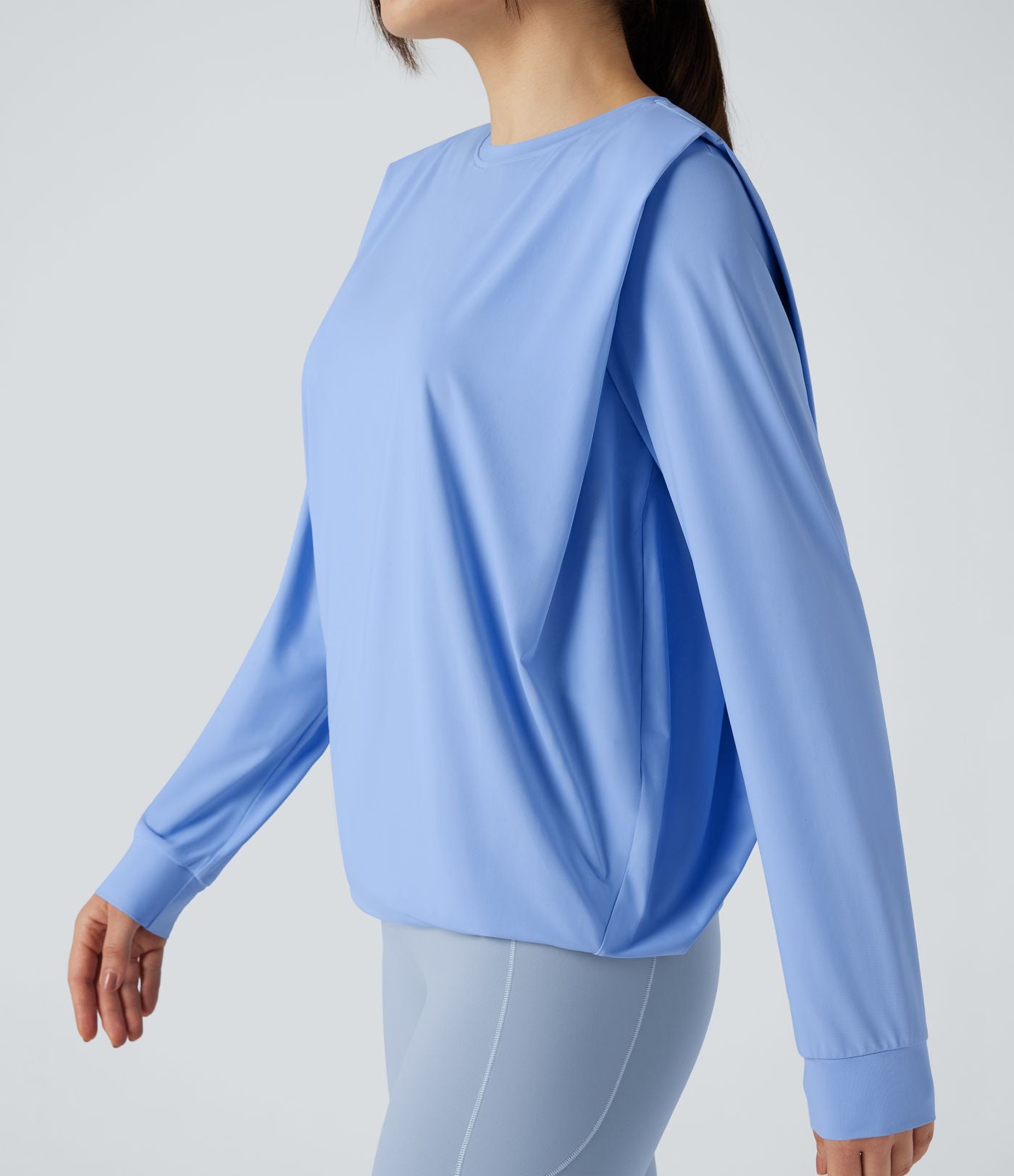 Haut de sport yoga col rond manches longues froncé - UPF50+