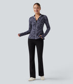 Veste décontractée Halara UltraSculpt™ imprimé léopard col montant manches longues avec trous pour pouces et poches