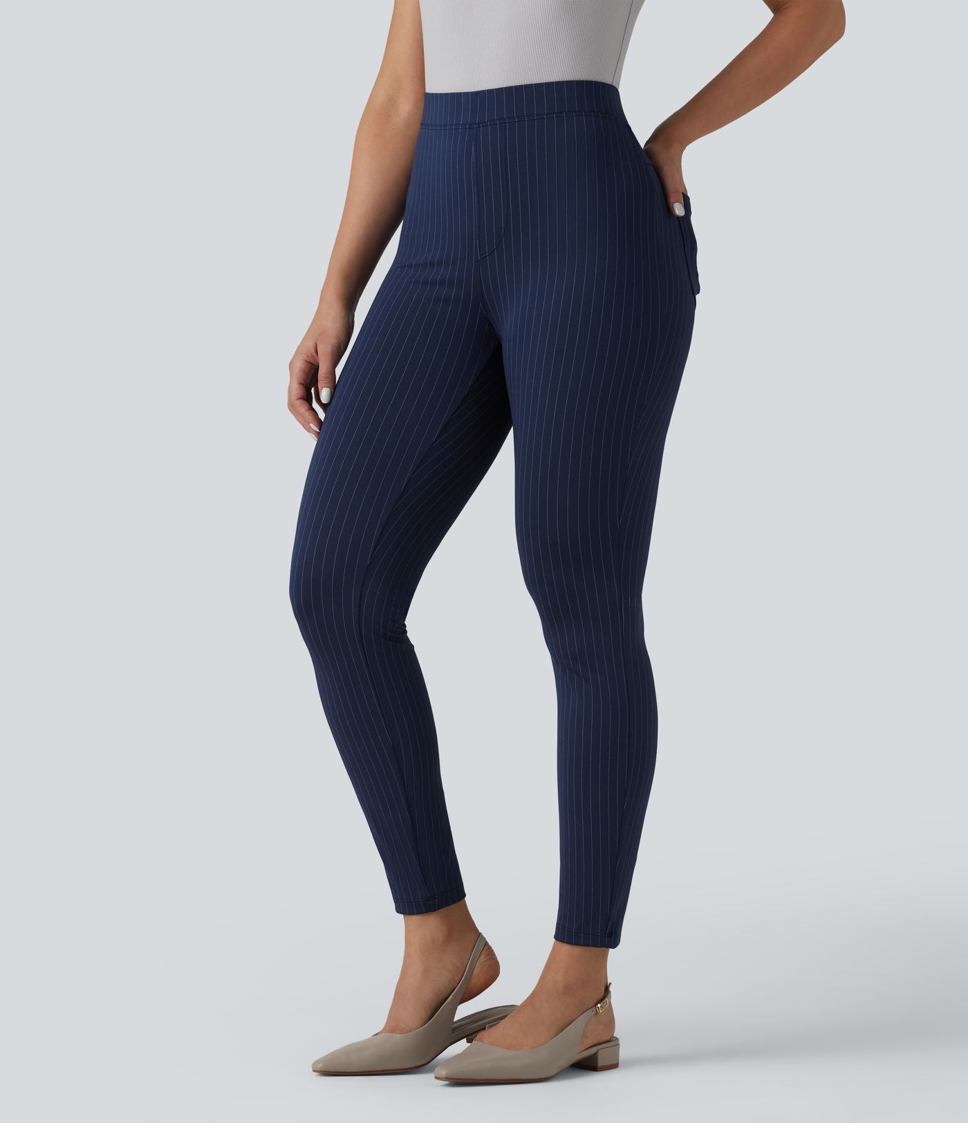 Pantalon bureau taille haute coupe skinny avec poches