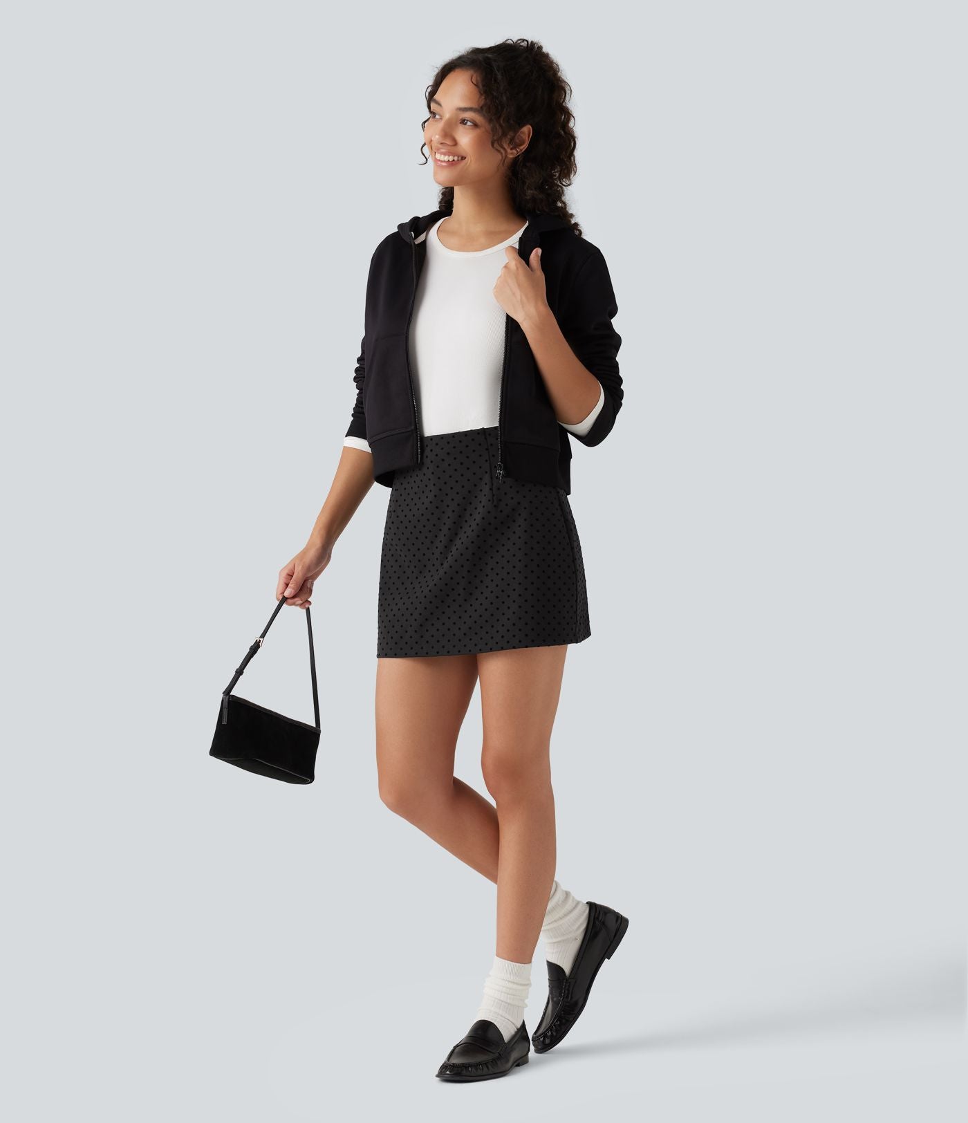 Jupe-short mini taille haute en velours à pois