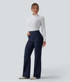 Pantalon tailleur évasé taille haute avec poches