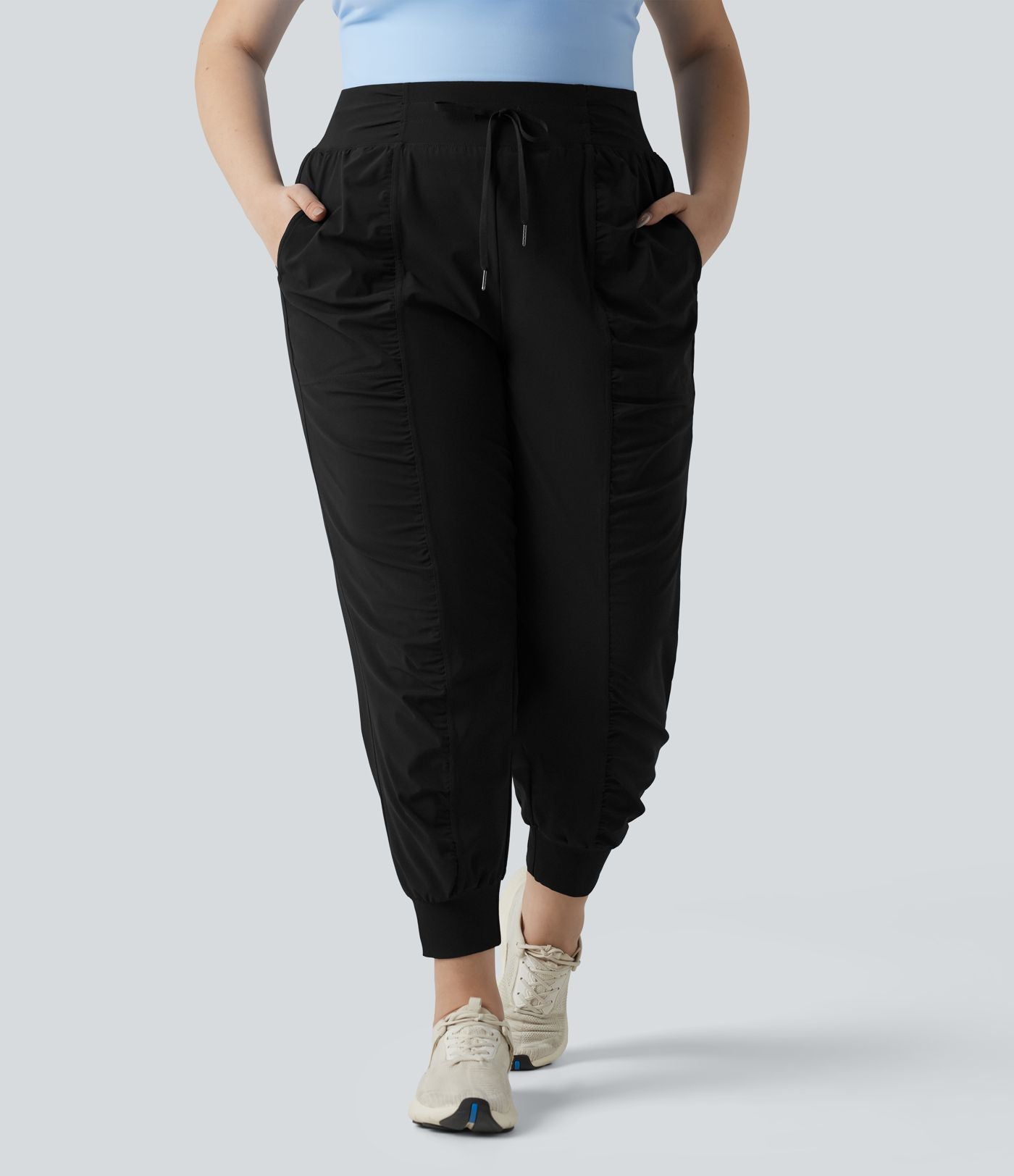 Jogging danse grande taille effet frais InstantCool à taille haute à cordon de serrage froncé et fuselé séchage rapide avec poches, protection solaire UPF40+