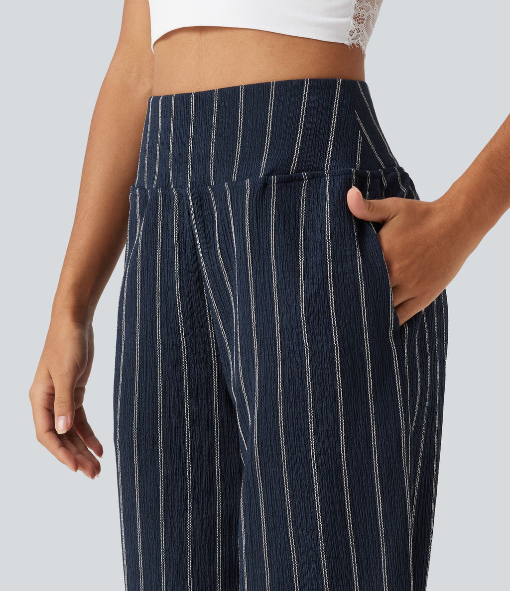 Pantacourt rayé taille haute avec ourlet arrondi et poches