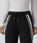 Jogging large décontracté color block taille mi-haute avec cordon de serrage intérieur et poches