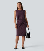 Robe midi tailleur col rond sans manches dos goutte d'eau