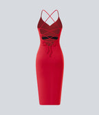 Robe moulante SoftlyZero™ Airy fendue à effet frais InstantCool, brassière intégrée, dos nu croisé à lacets, légèrement plissée pour invitée de mariage et demoiselle d'honneur