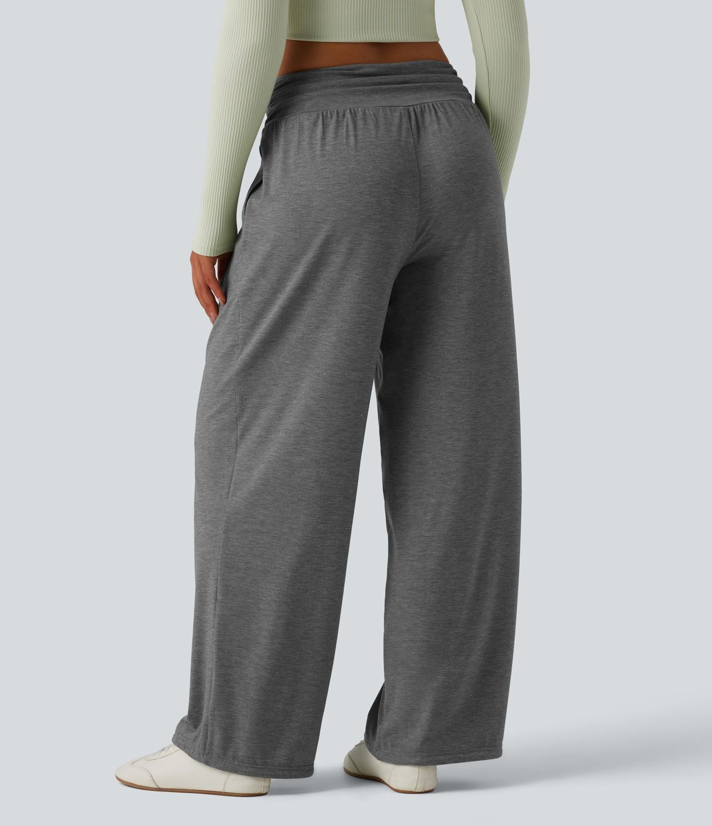 Pantalon de yoga chiné froncé taille haute avec poches