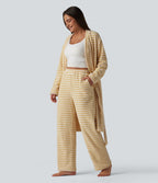 Pantalon de détente large en flanelle rayée taille haute avec poches