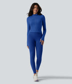 SoftlyZero™ Plush Veste de yoga col montant à manches longues avec trous pour les pouces, dos torsadé, empiècements en mesh respirant et poches