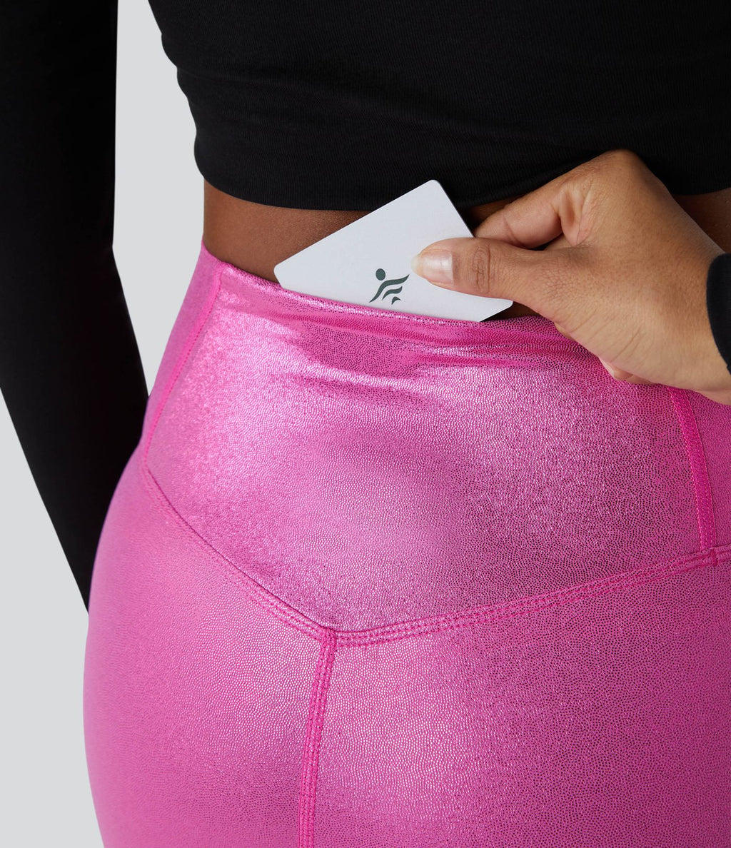 Legging de yoga SoftlyZero™ en simili stretch avec taille croisée, imprimé métallisé et poche arrière