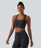 Brassière de sport yoga à rayures dos nageur croisé maintien léger avec soutien-gorge intégré