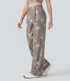 Pantalon décontracté droit à imprimé floral, taille haute Halara X Yukiko, avec poches