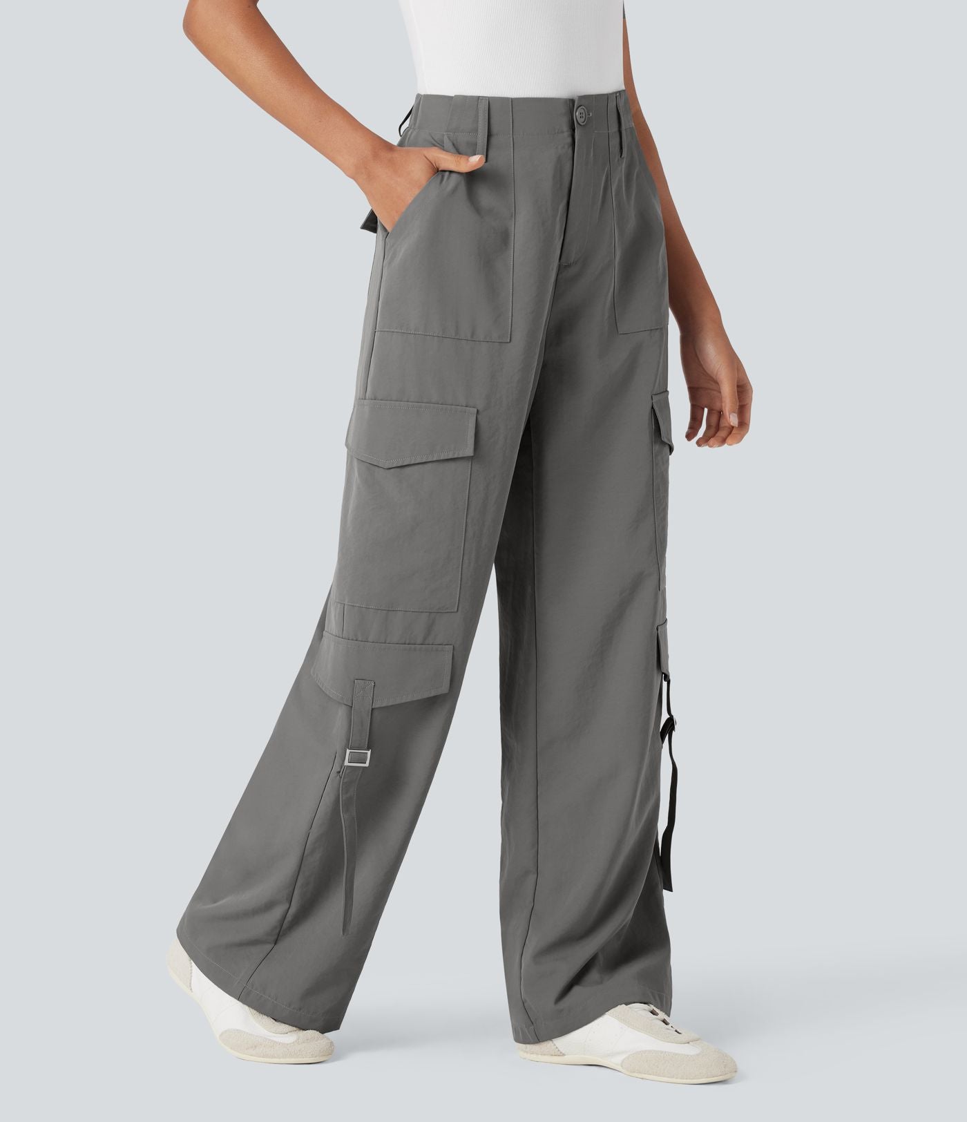 Pantalon cargo de voyage taille haute avec poches multiples