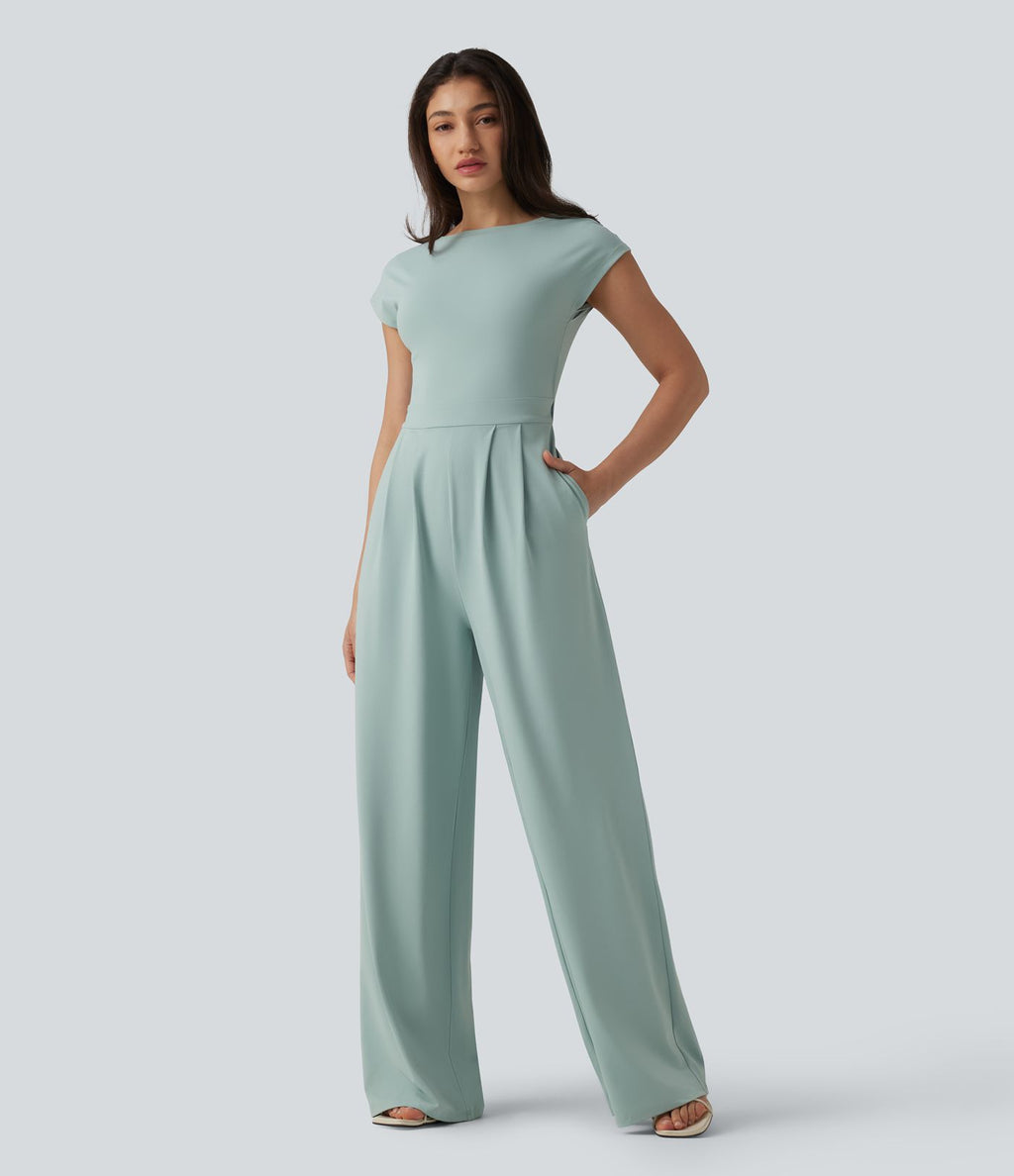 Combinaison casual dos ouvert torsadé avec soutien-gorge intégré et poches – Easy Peasy