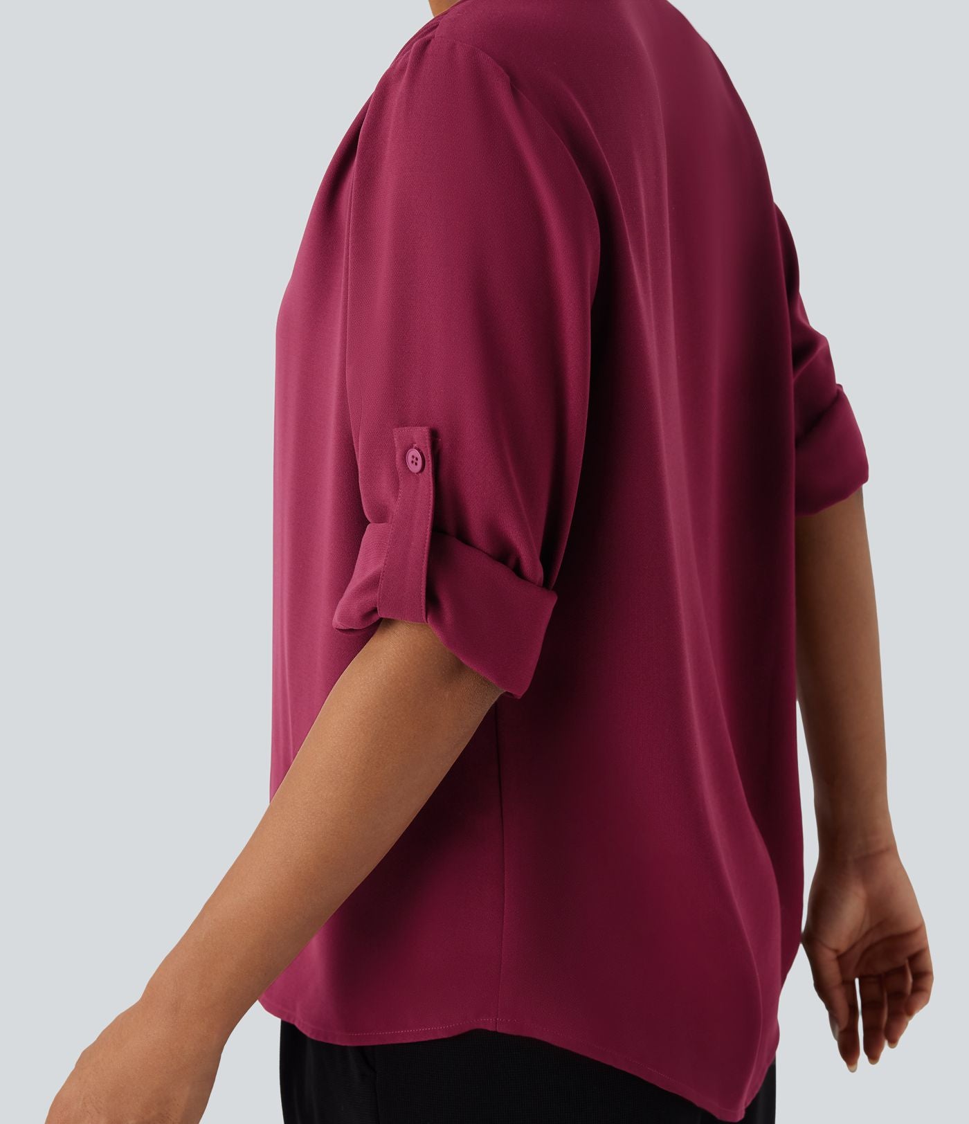 Chemise travail col V manches longues ourlet arrondi