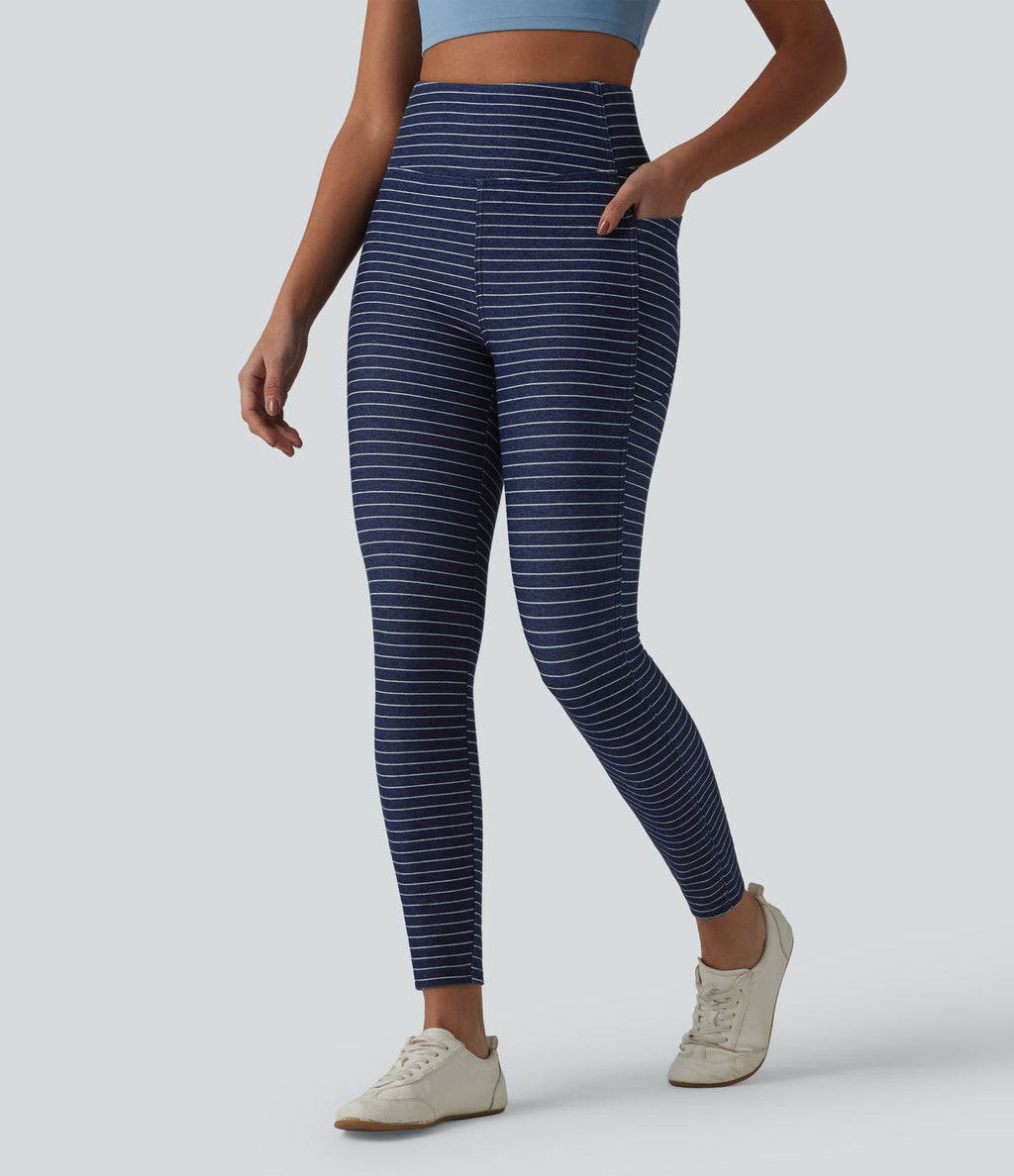 Jegging 7/8 rayé taille haute Halara Flex™ avec poches et effet ventre plat