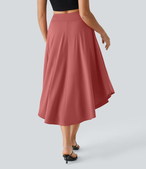 Breezeful™ Jupe Taille Haute Casual Midi Séchage Rapide Fluide Fentes Latérales Nouées 2 en 1
