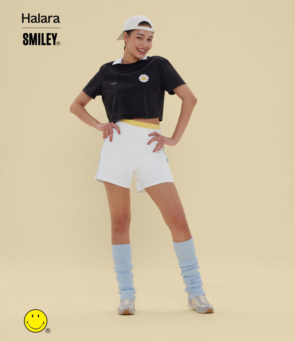 Short de yoga 2-en-1 Halara X Smiley® SoftlyZero™ Airy 12,5 cm taille très haute effet frais InstantCool avec poches, longueur allongée