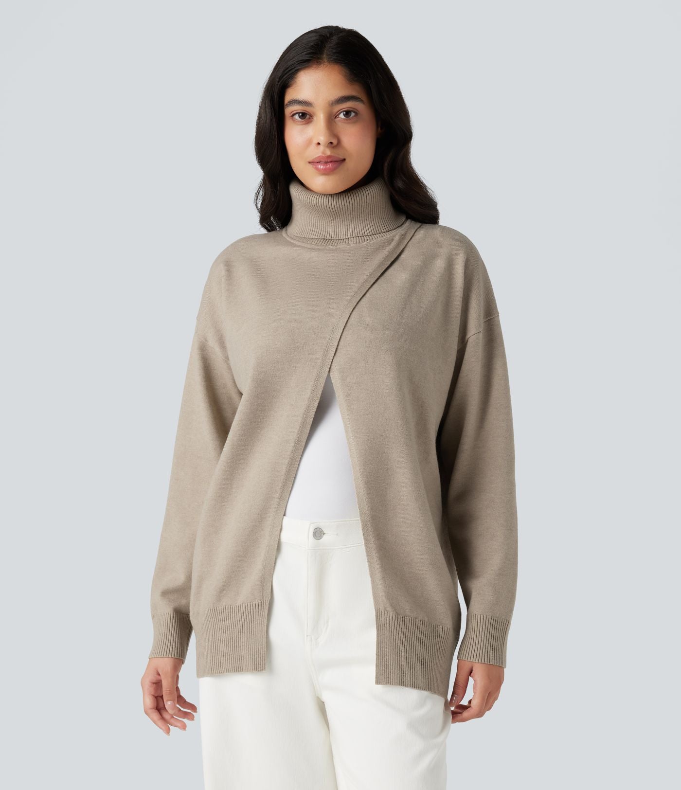 Pull tailleur col montant manches longues - Réversible devant et dos