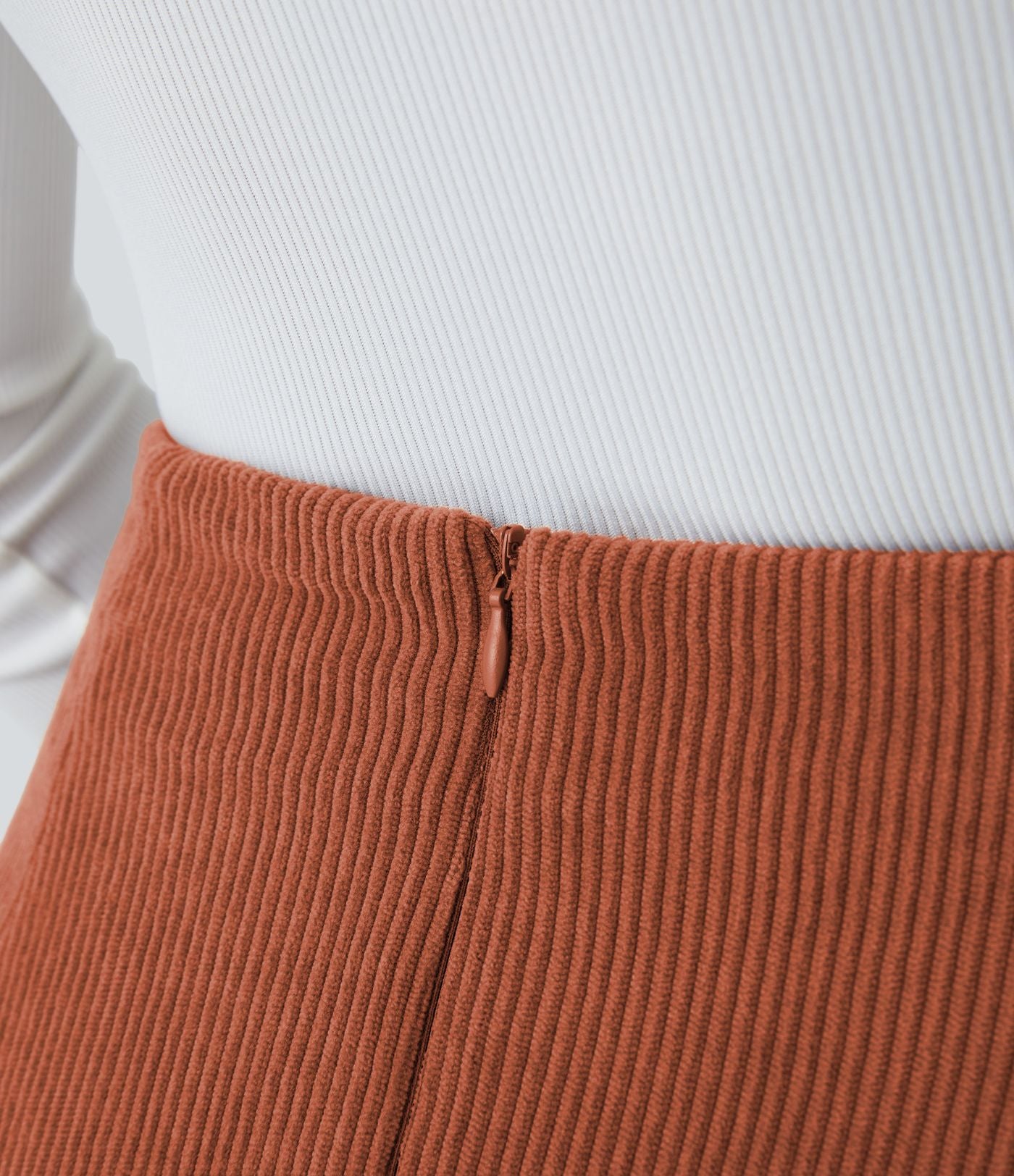 Mini-Jupe Casual en Velours Côtelé 2 en 1 Fermeture Éclair Invisible Taille Haute