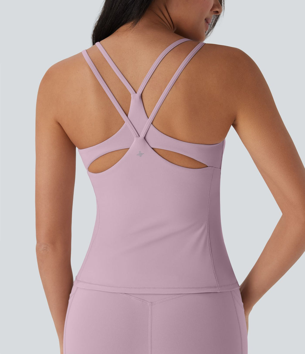 Top bretelles yoga Halara UltraSculpt™ Cool séchage rapide, dos nu avec bonnets moulés - UPF50+