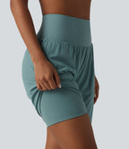 Short de yoga 2 en 1 à taille très haute, effet ventre plat, séchage rapide, 17,5 cm, avec poches