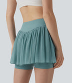 Jupe-short de tennis mini 2-en-1 taille mi-haute mesh contrasté avec poche