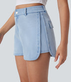 Short décontracté en denim extensible Halara Flex™ taille haute avec bouton, fermeture éclair et ourlet courbé 7,5 cm