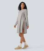 Sweat décontracté long col rond manches longues maille gaufrée