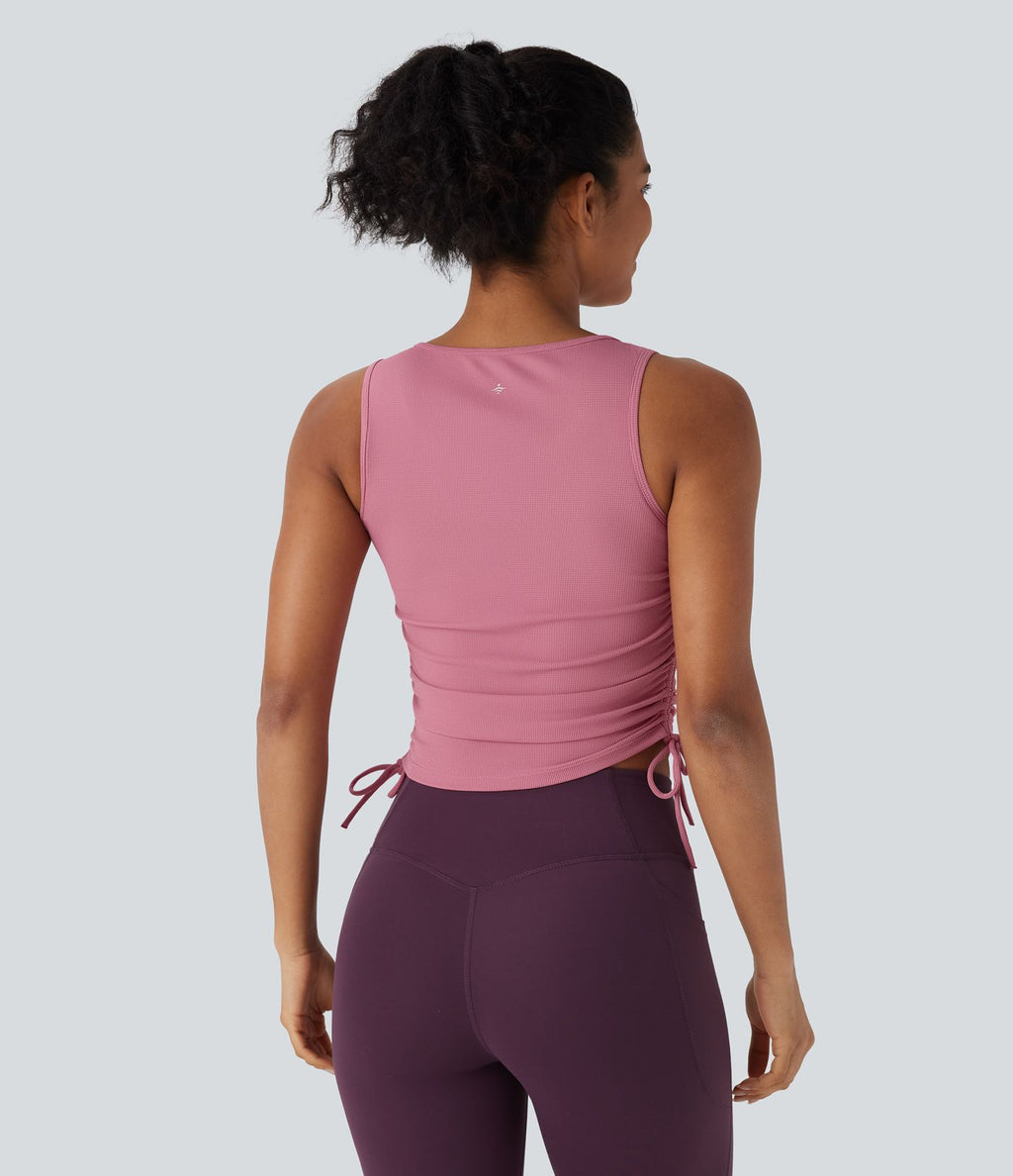 Débardeur de yoga gaufré à cordon de serrage et fronces