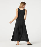 Robe longue fluide décontractée sans manches à col cranté et fente