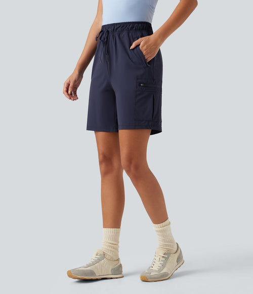 Bermuda cargo décontracté taille haute à cordon de serrage, séchage rapide, effet frais, protection solaire UPF 40+, 17,5 cm, avec poches