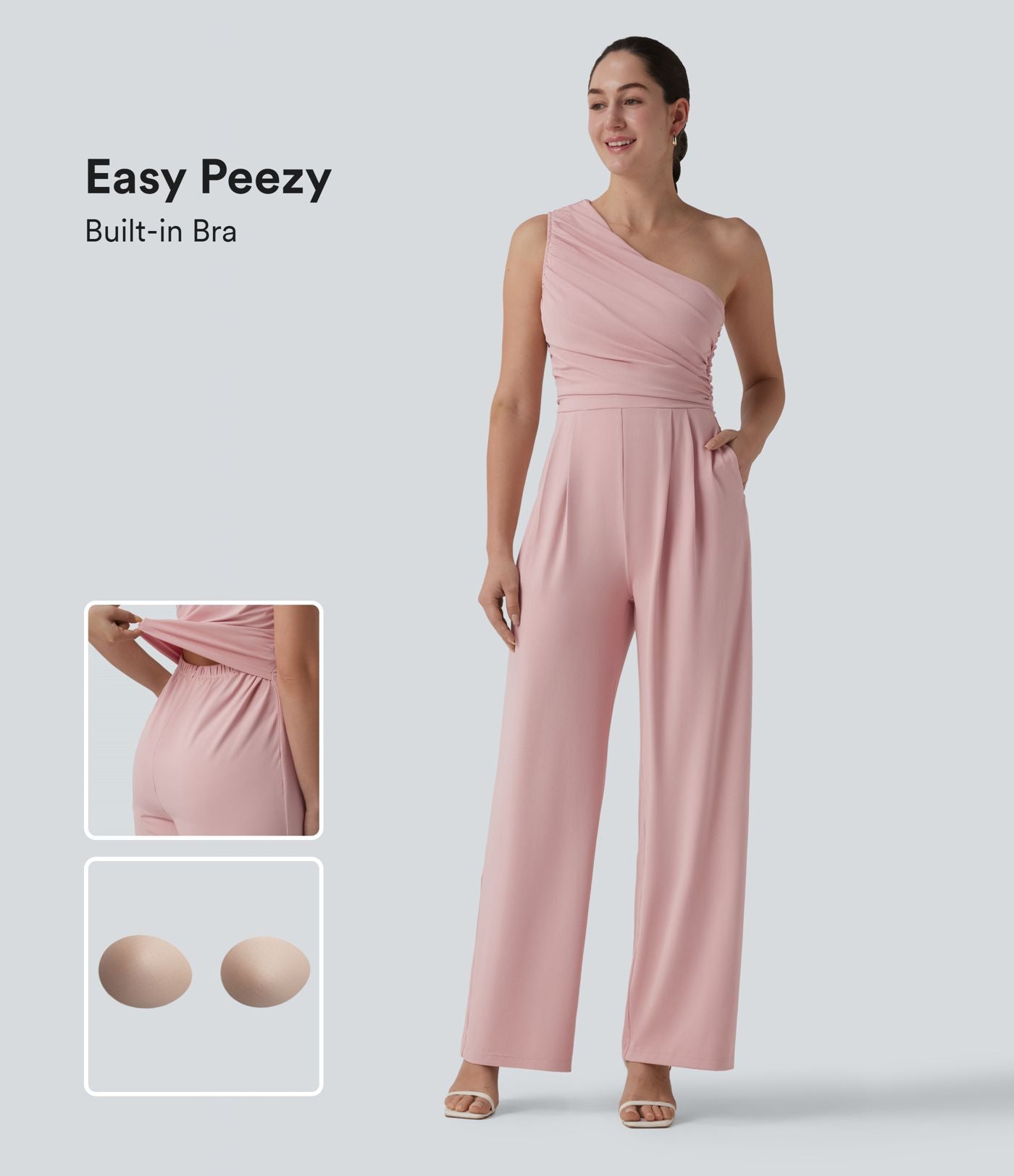 Combinaison décontractée asymétrique sans manches froncée soutien-gorge intégré avec poches - Easy Peasy