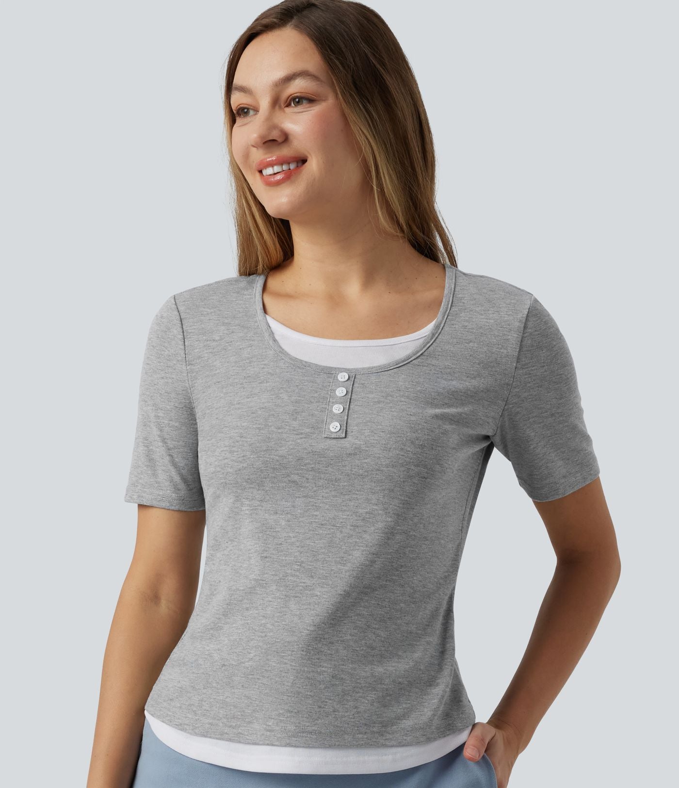 T-shirt casual color block col rond et manches courtes