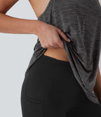 Robe active de yoga mini 2 pièces à encolure en U, dos nu, dos nageur, maille contrastante et poche latérale