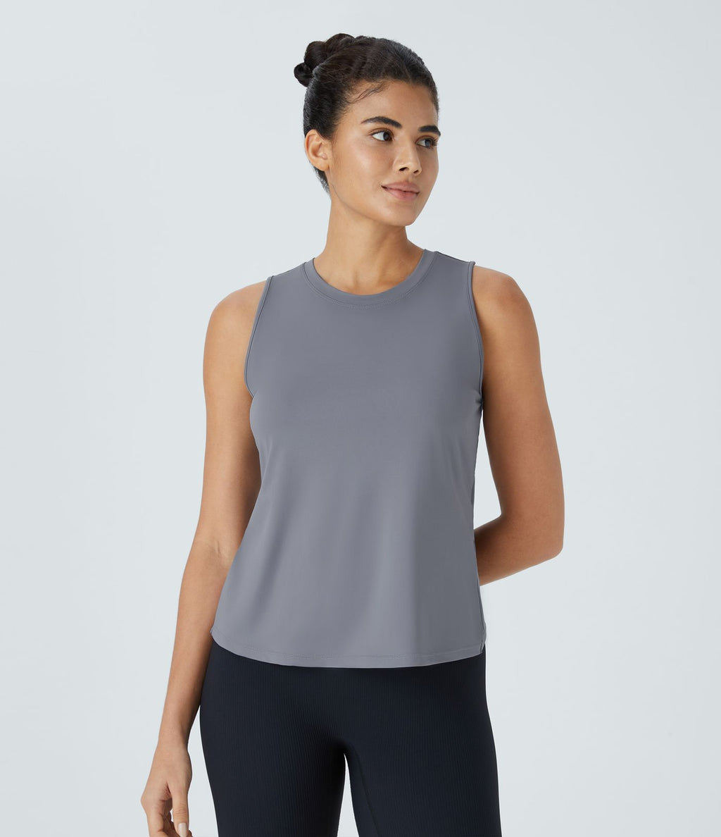 Top Débardeur Yoga Uni à Ourlet Croisé et Découpe