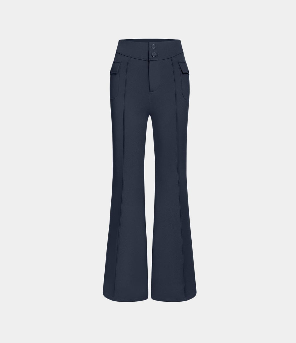 Pantalon cargo décontracté évasé taille haute avec poches à rabat latérales