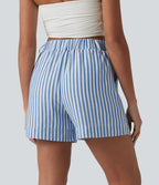Short casual taille haute à rayures avec poches et aspect lin