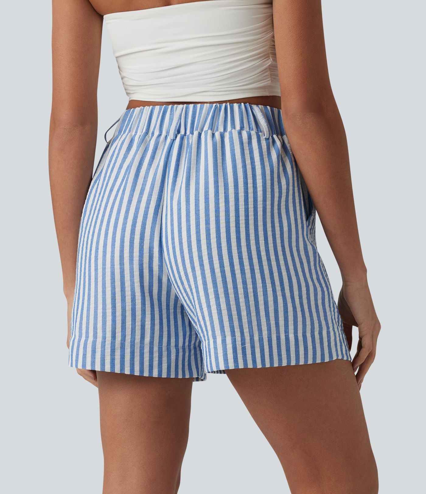 Short casual taille haute à rayures avec poches et aspect lin