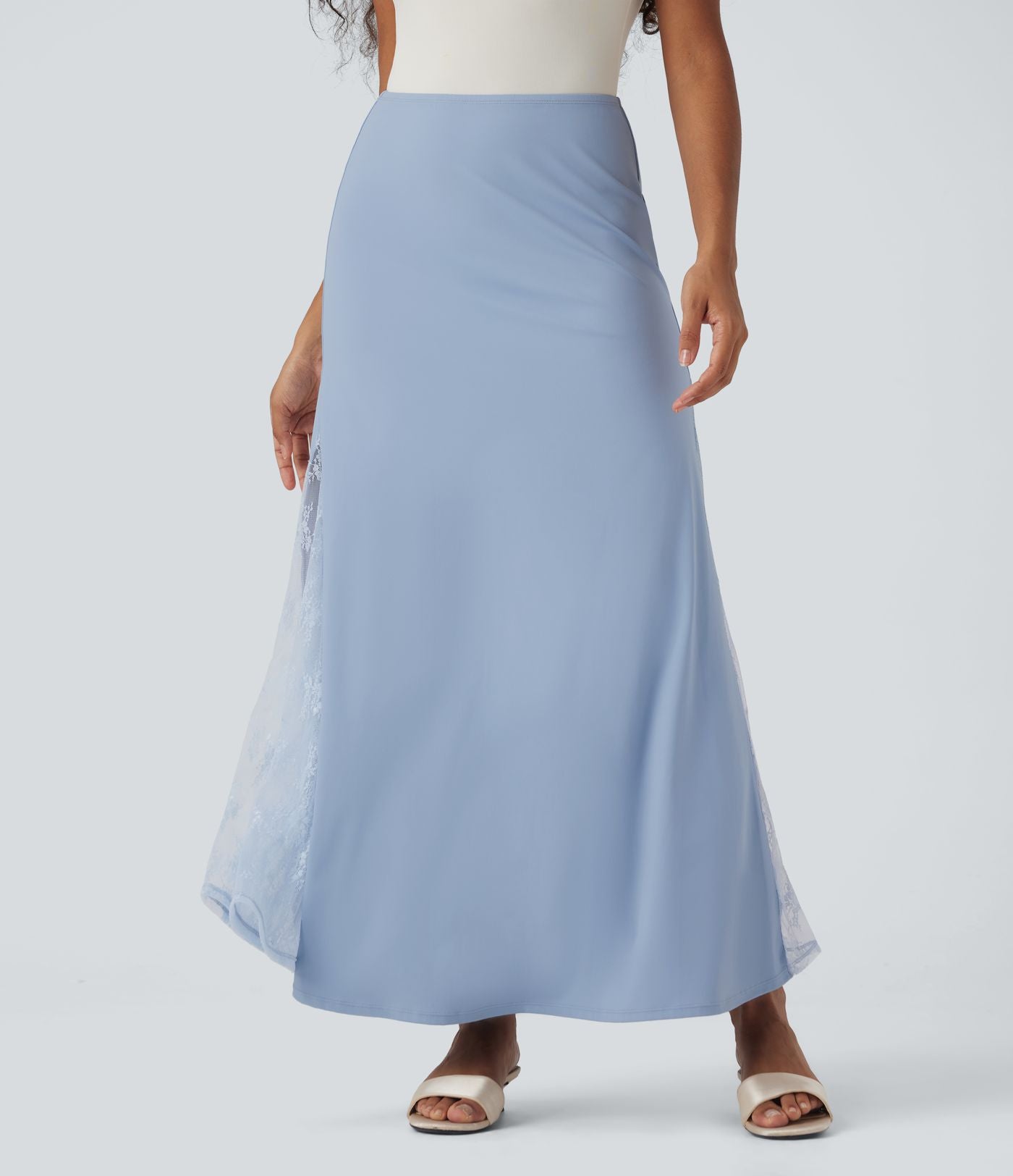 Jupe longue fluide SoftlyZero™ Airy taille haute dentelle contrastante effet frais InstantCool
