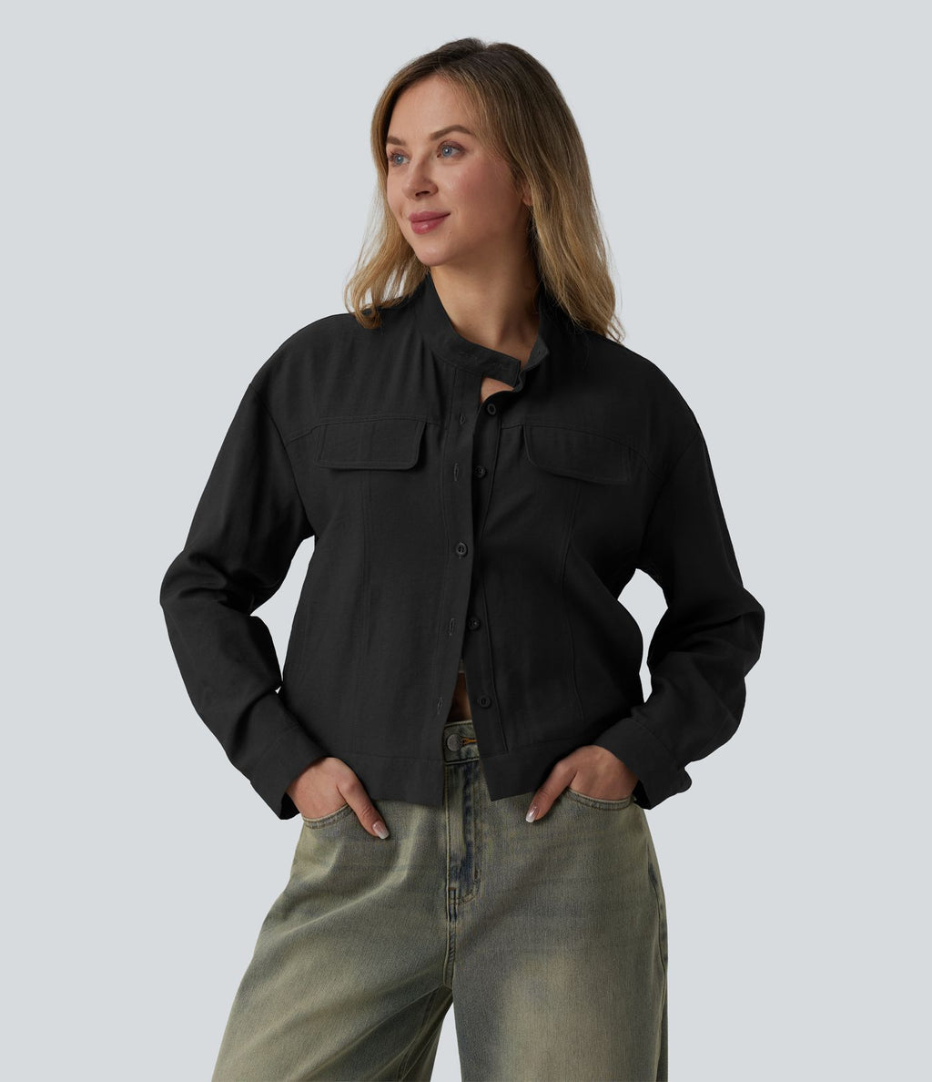 Veste cargo casual col montant manches longues avec poches