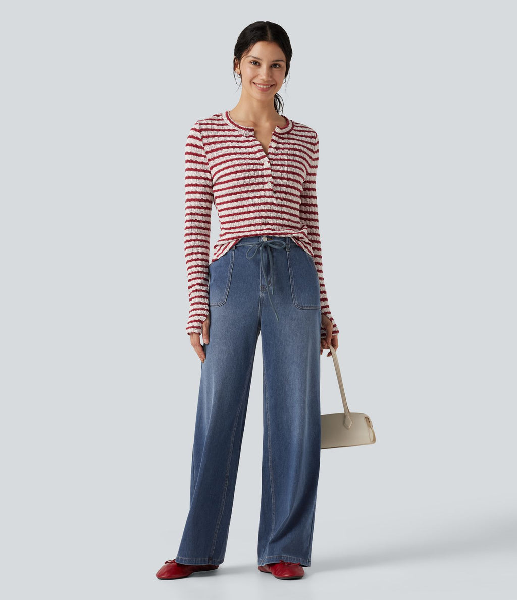 Jean droit baggy Halara Flex™ taille mi-haute avec cordon ajustable et poches