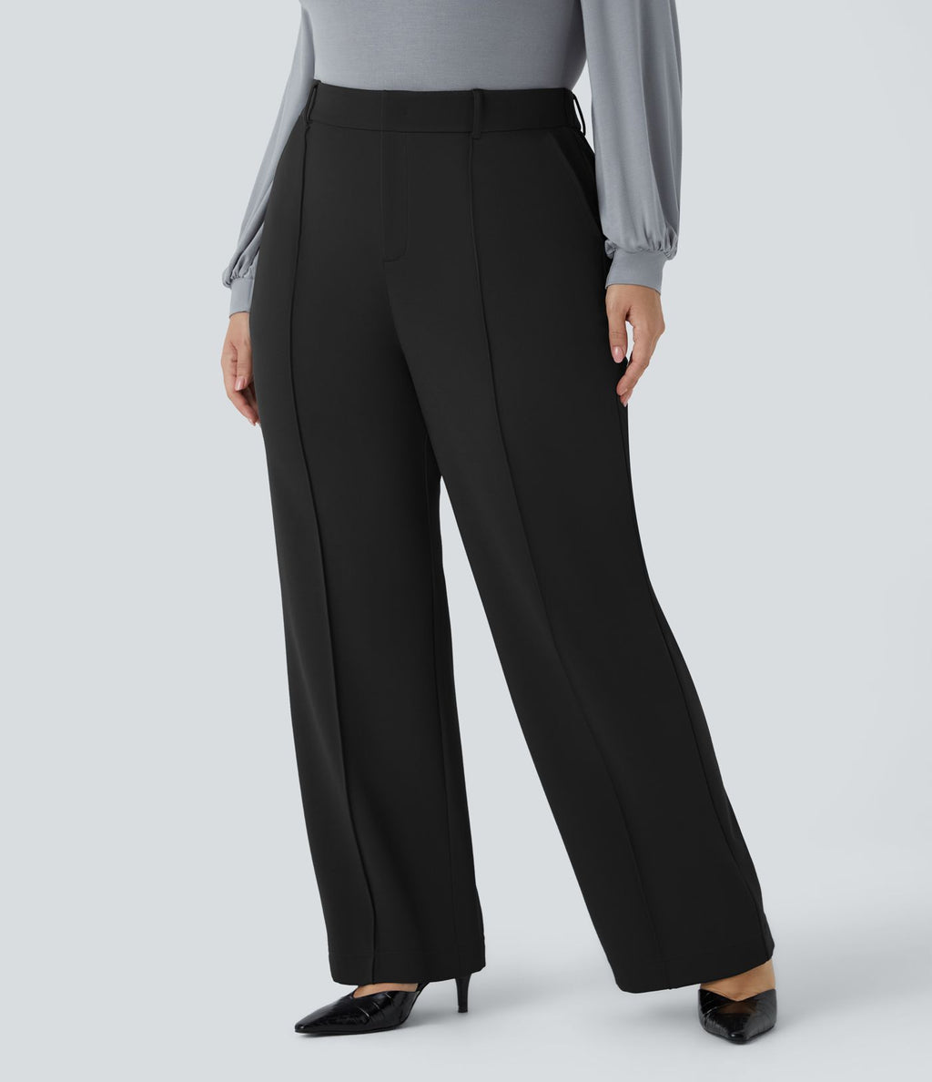Pantalon de travail grande taille coupe droite zippé taille haute Halara Flex™ avec poches