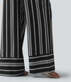 Pantalon large taille haute à rayures avec ceinture et poches