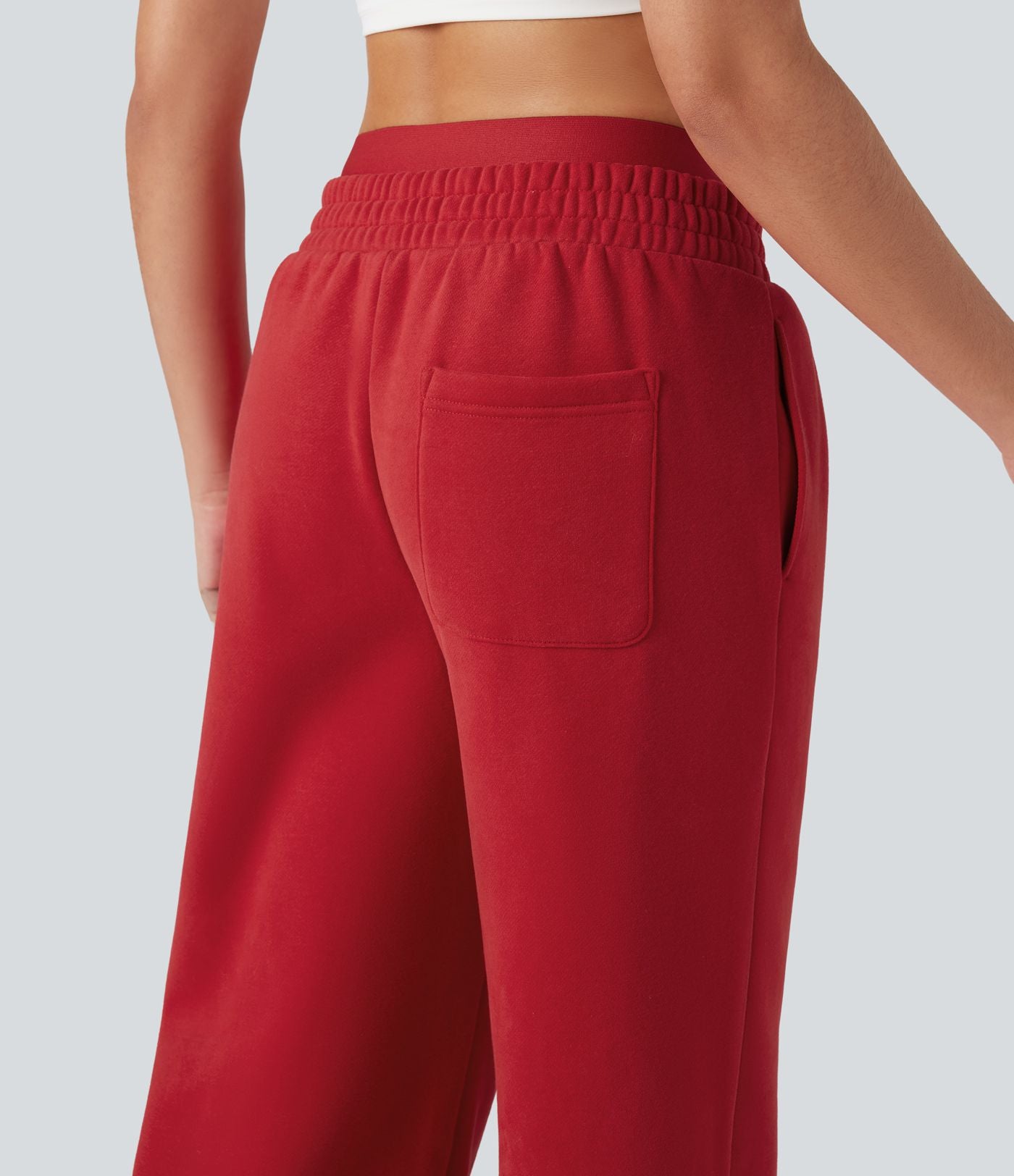 Pantalon large fluide polaire color block double ceinture gainant taille haute avec poches