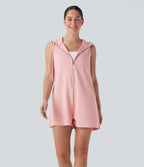 Combinaison décontractée à capuche sans manches avec fermeture éclair et poches