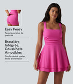 Robe-short de yoga SoftlyZero™ Airy effet frais InstantCool mini effet superposé à encolure carrée avec poches et accès facile Easy Peasy