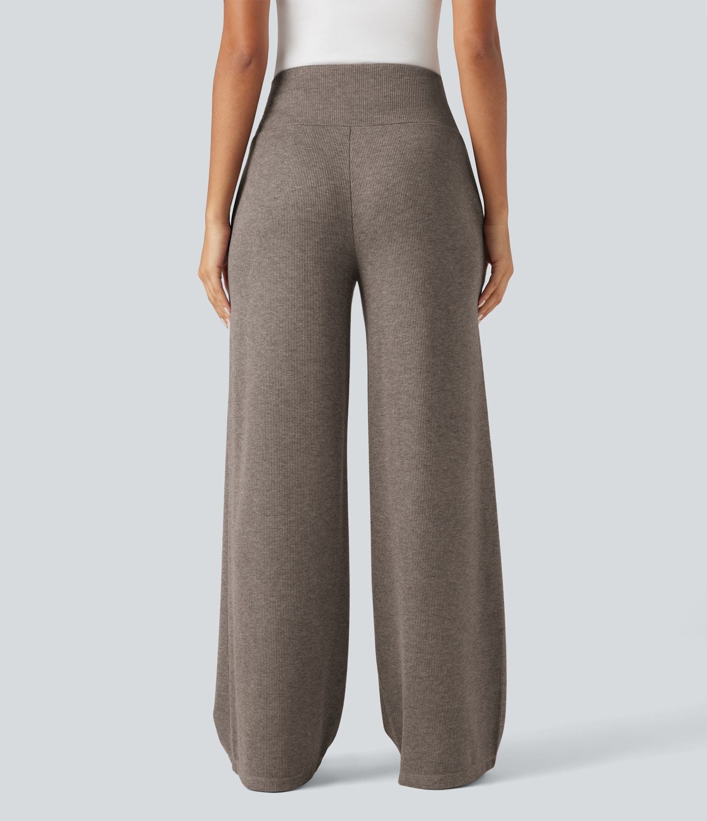 Pantalon jogging large décontracté côtelé gainant taille haute avec cordon de serrage et poches