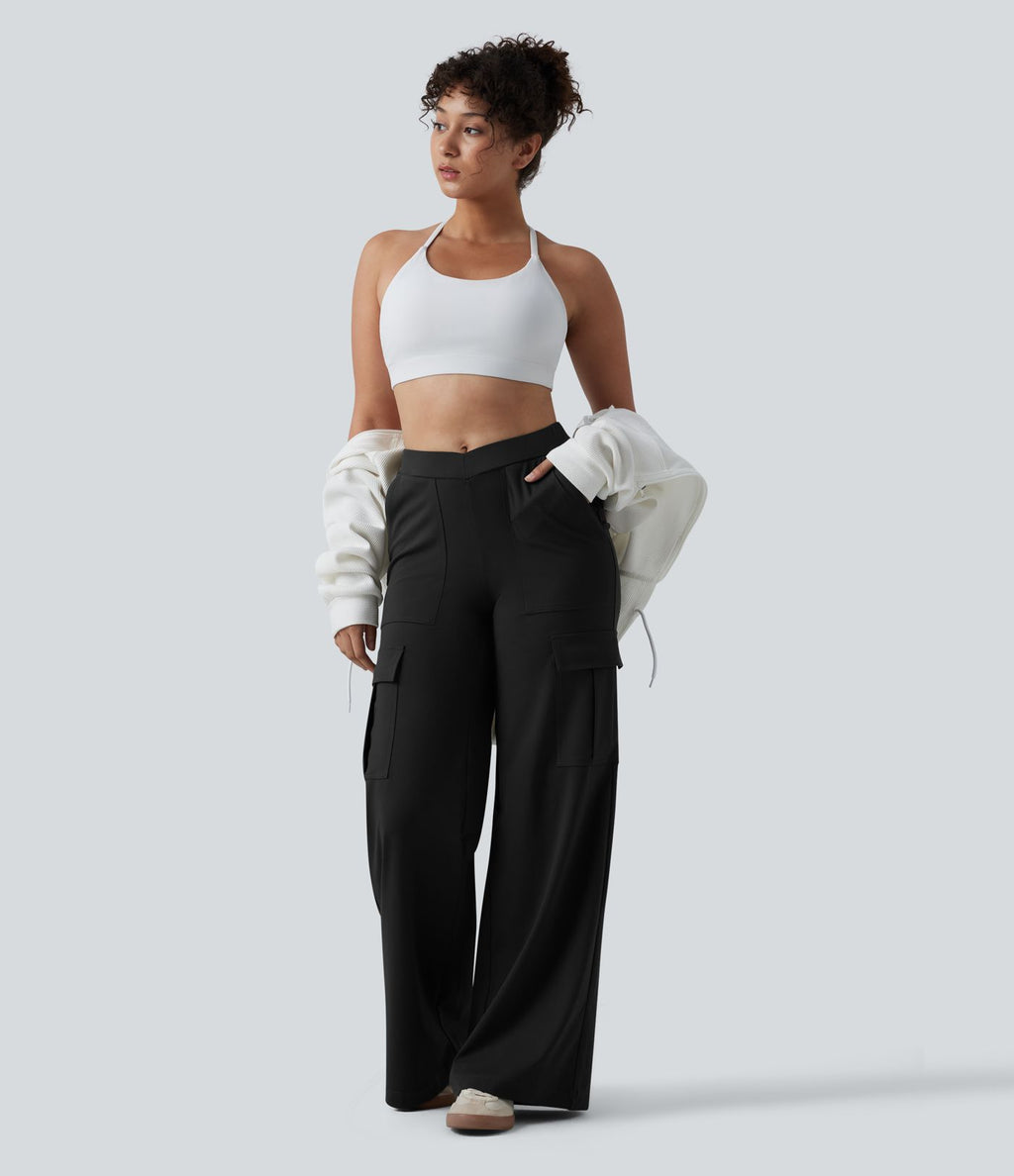 Pantalon cargo DayStretch casual large taille haute en V avec poches